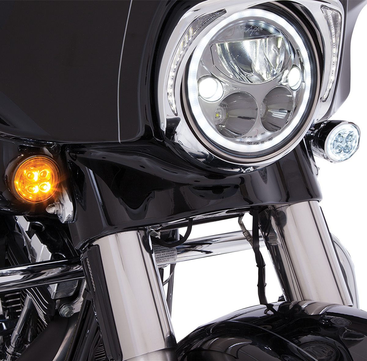 Ciro Fang Chrome Front & Rear Dual LED Turn Signal Insert Kit Harley Davidson