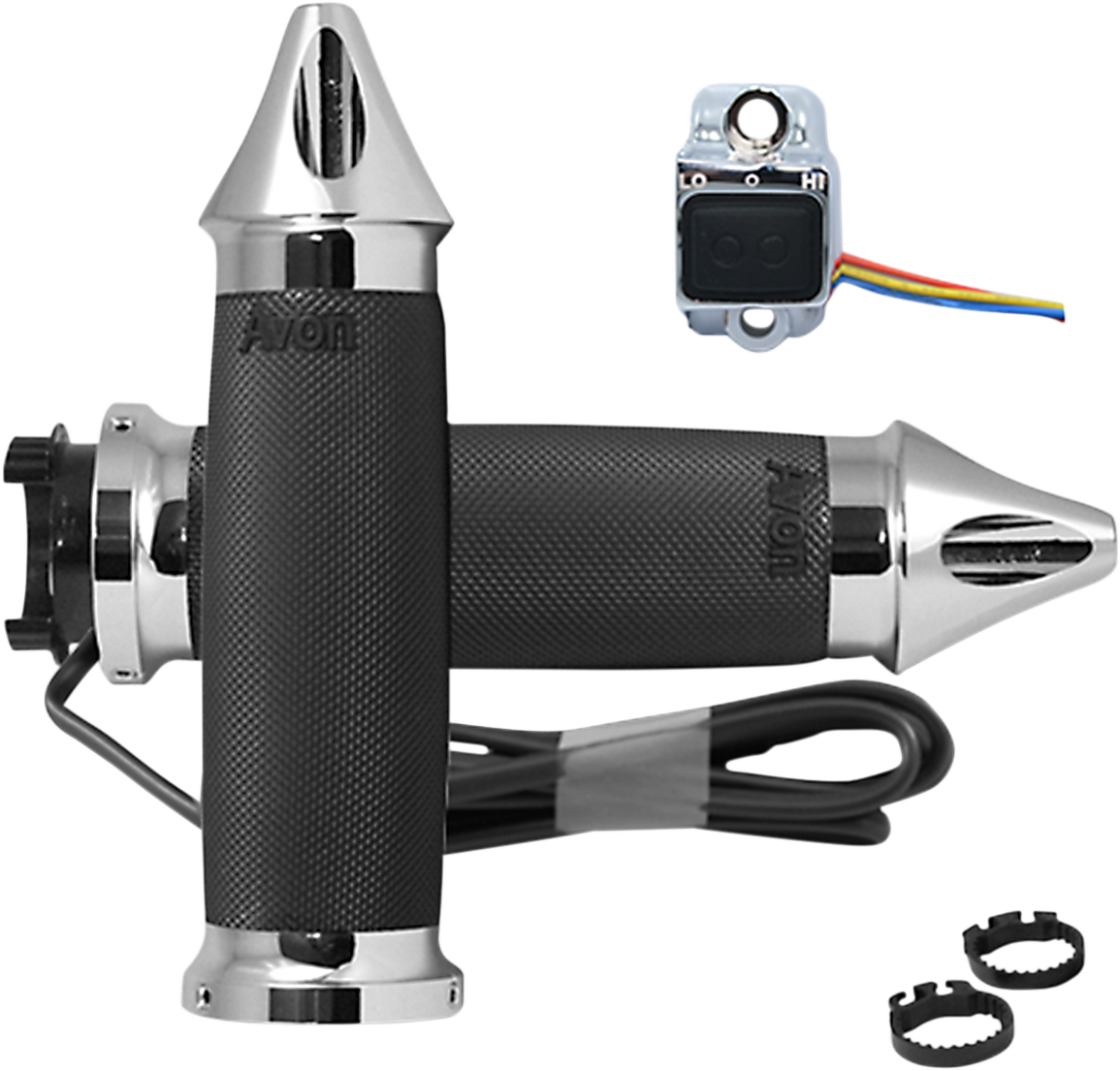 Avon grips Heated Grips - Custom Contour - Metric - Spike - Chrome Honda/Kawasaki/Suzuki/Triumph/Yamaha/Victory