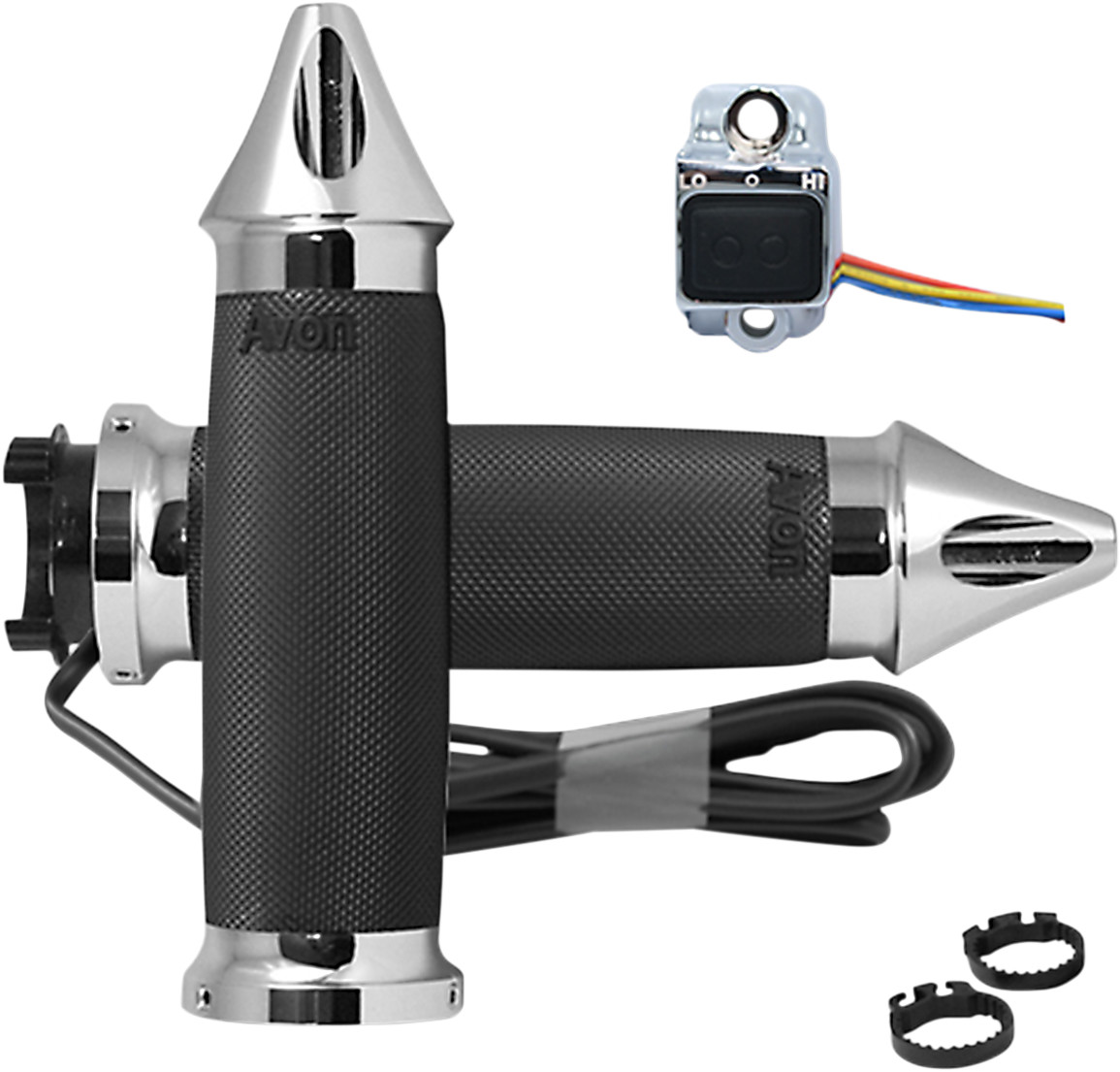 Avon grips Heated Grips - Custom Contour - Metric - Spike - Chrome Honda/Kawasaki/Suzuki/Triumph/Yamaha/Victory
