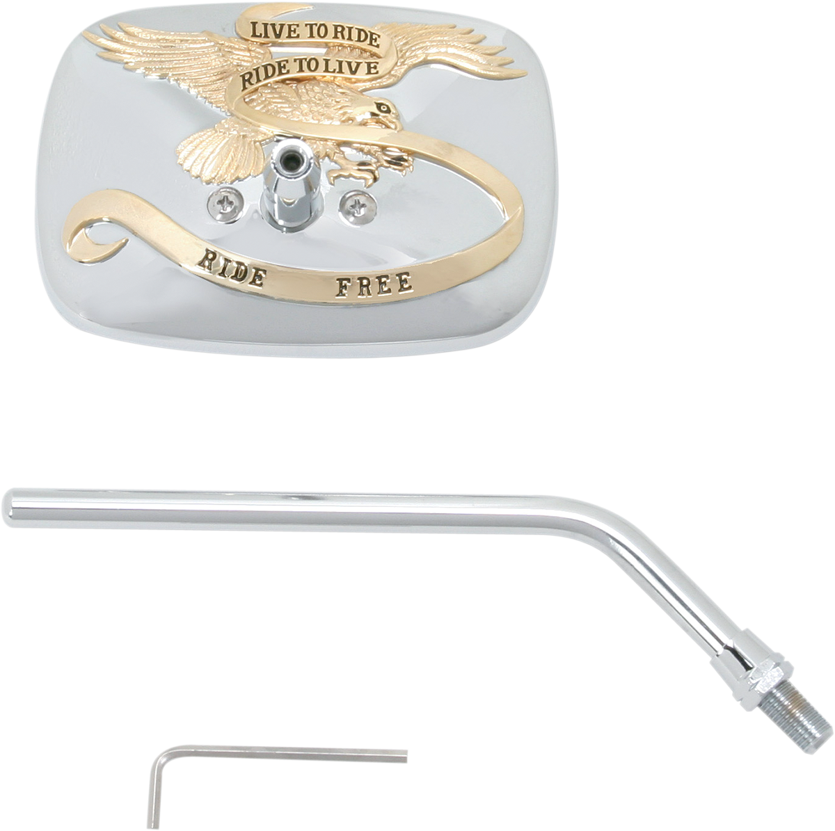 Emgo Mirror - "Ride Free" - Side View - Rectangle - M10 x 1.25 (Left Hand) - Gold/Chrome - Right