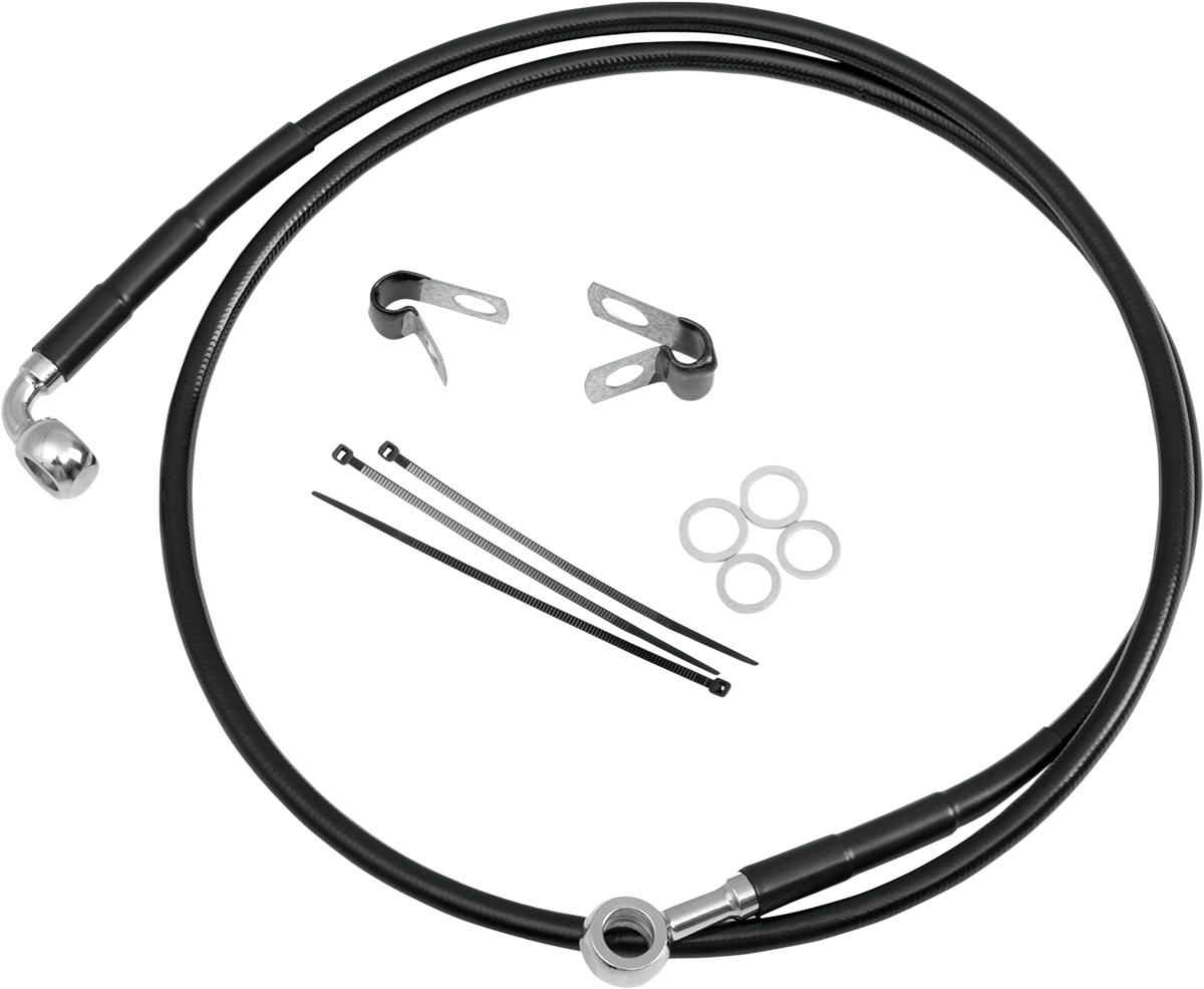 Drag specialties Brake Line - Front (Upper) - Black 1986-1999 Harley Davidson FXSTC Softail Custom / 1984-1998 Harley Davidson FXST Softail Standard / 1993-2005 Harley Davidson FXDWG Dyna Wide Glide