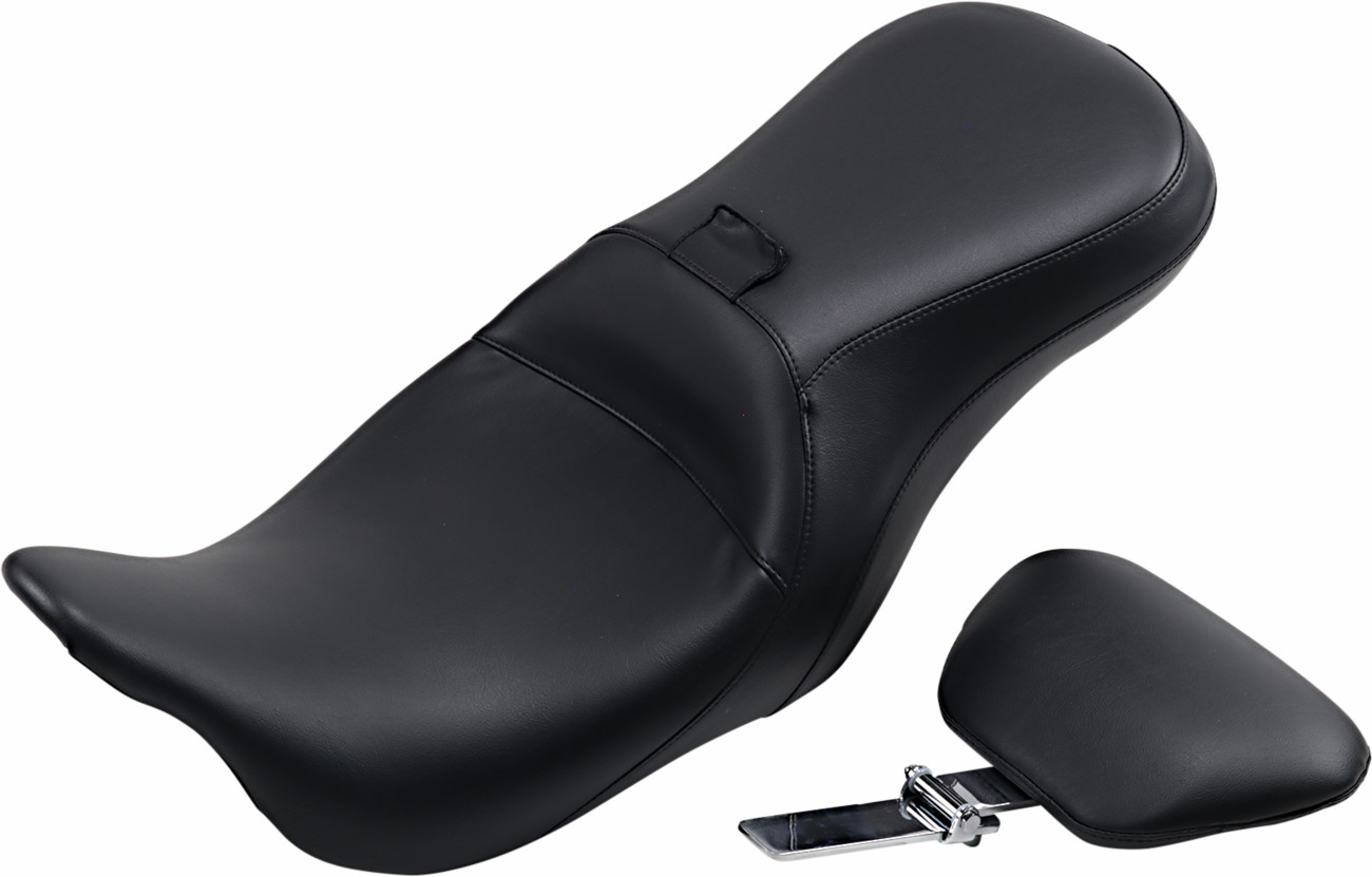 Le pera Outcast Seat - 2-Up - With Backrest - Smooth - Black - FL '08-'23 Harley Davidson