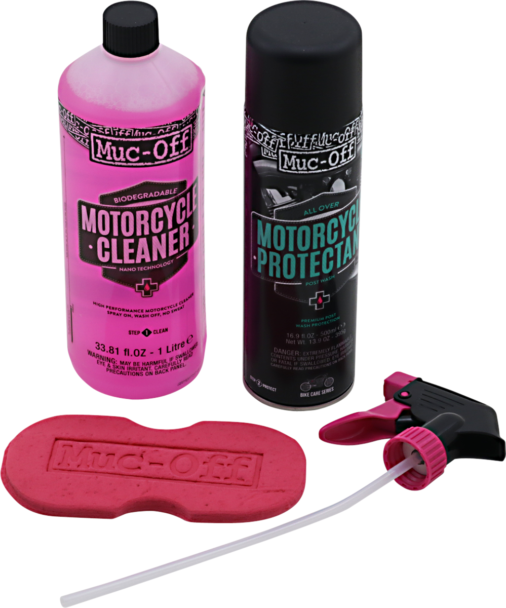 Motorcycle Care Kit - Cleaner/Spray Duo with Sponge