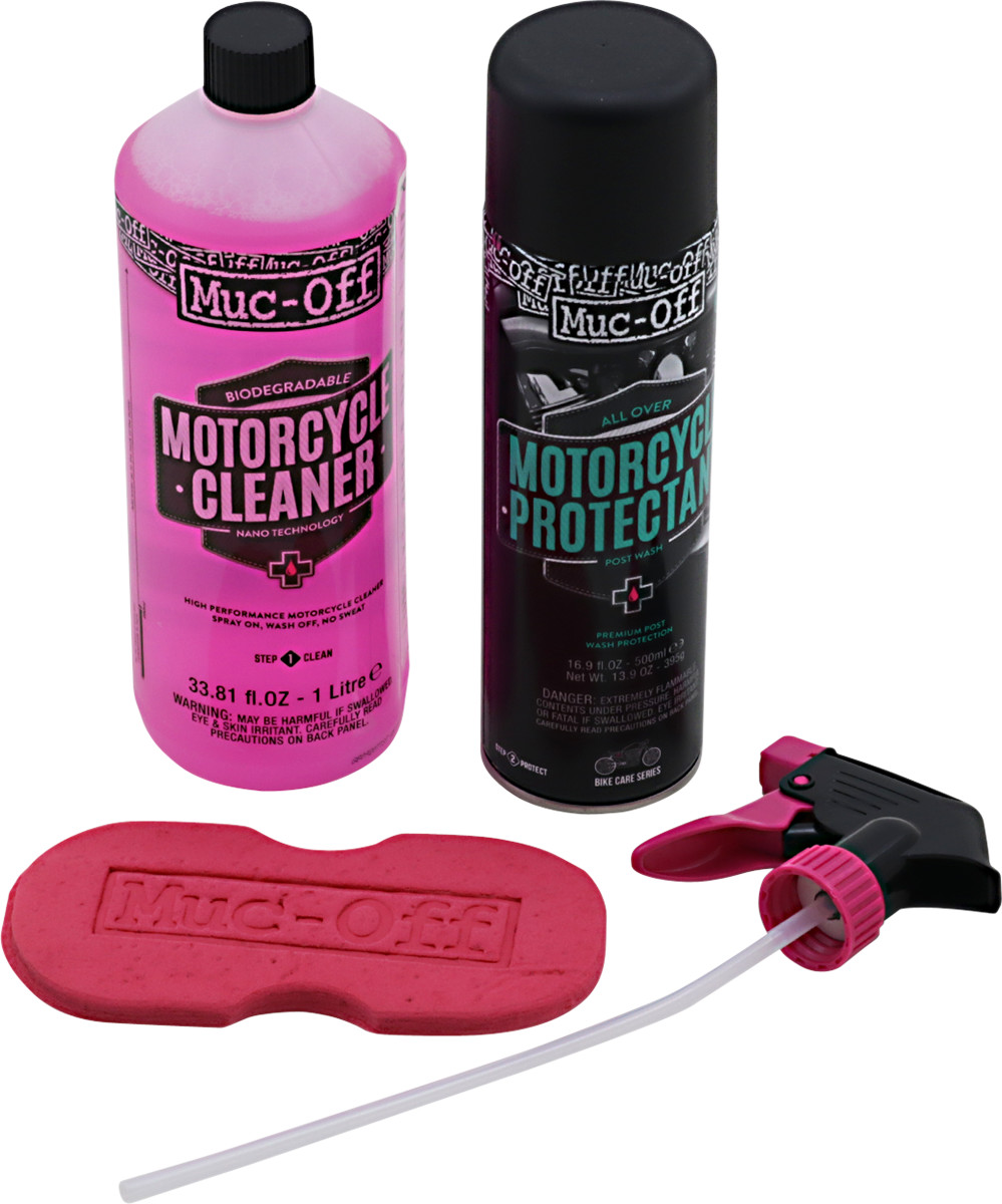 Motorcycle Care Kit - Cleaner/Spray Duo with Sponge