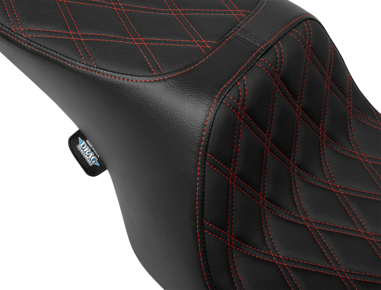 Drag specialties seats Predator 2-Up Seat - Vinyl - Double Diamond - Red Stitching - w/o Backrest - FL '97-'07 Harley Davidson