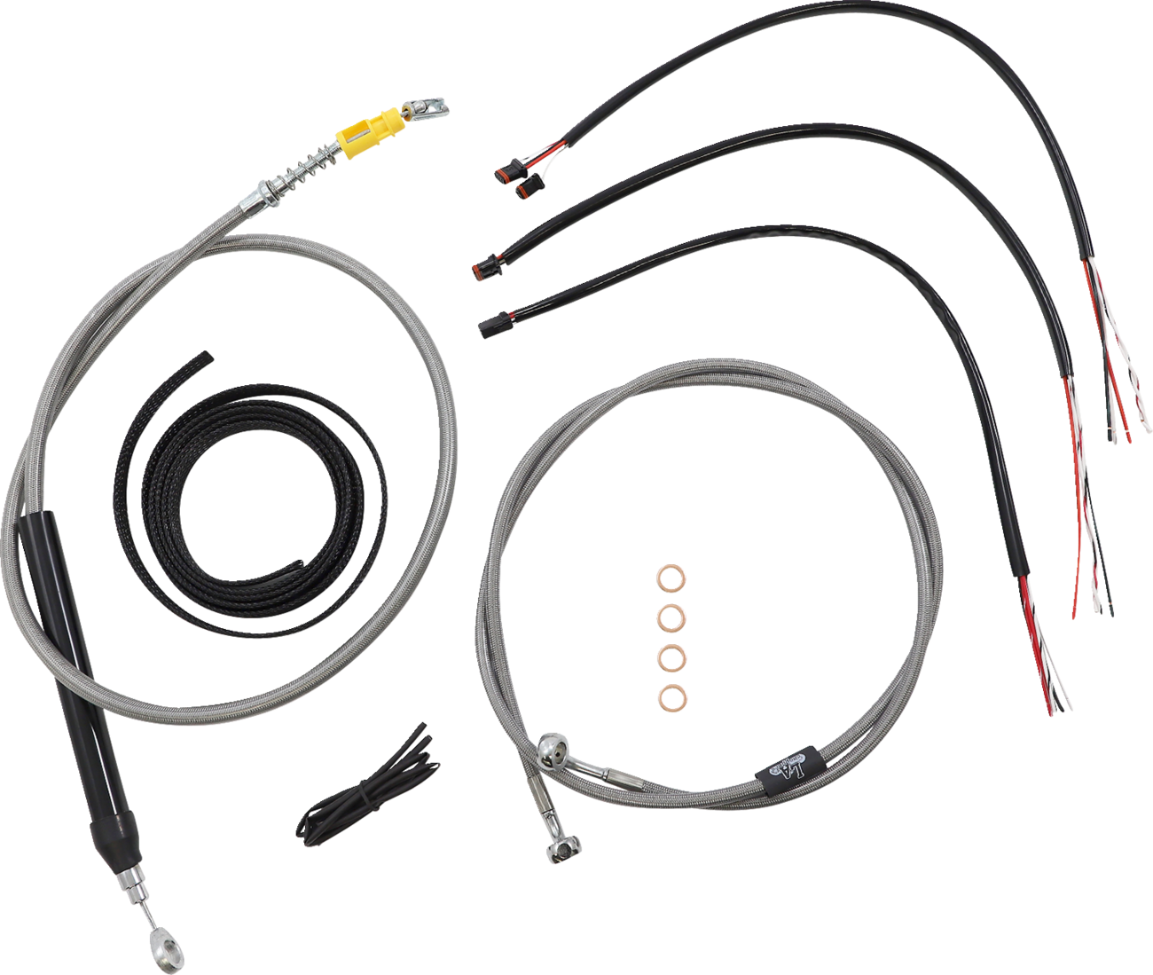 LA CHOPPERS Complete Stainless Braided Handlebar Cable/Brake Line Kit — Cable Kit