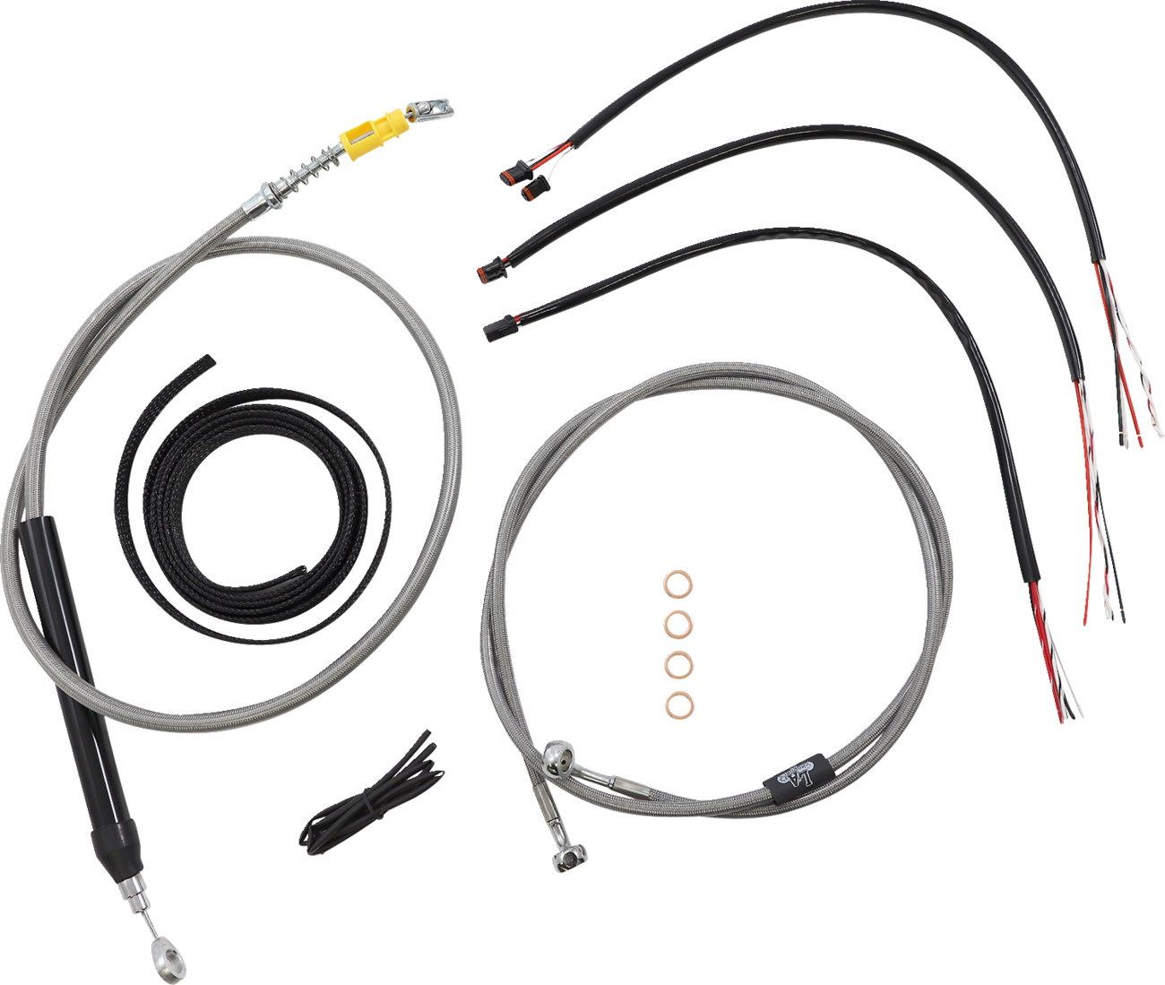 LA CHOPPERS Complete Stainless Braided Handlebar Cable/Brake Line Kit — Cable Kit