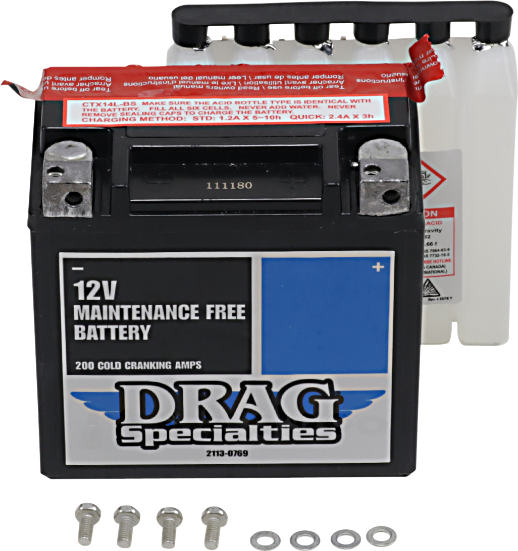Drag Specialties AGM Maintenance Free Battery for 04-20 Harley Sportster XL XG
