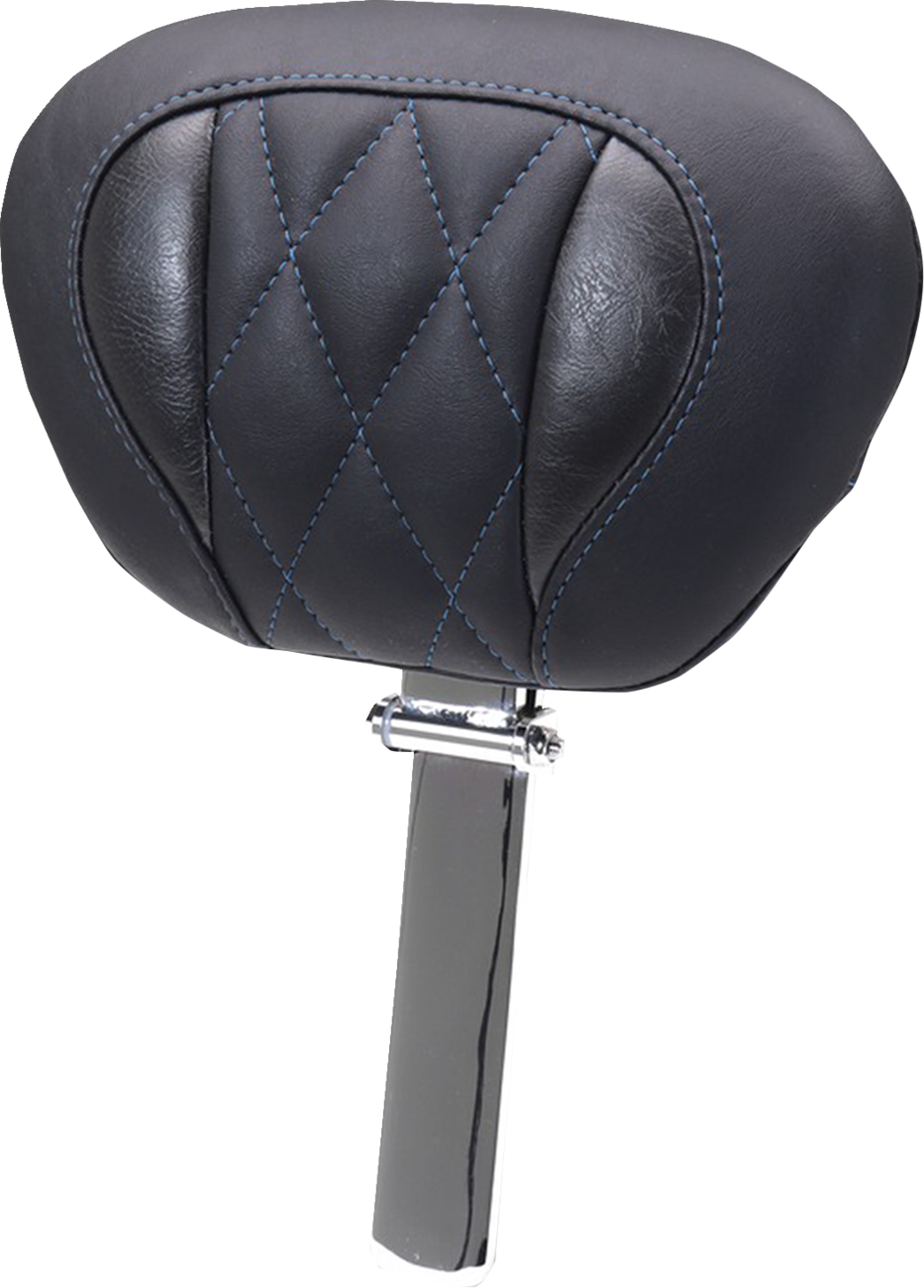 Mustang Deluxe Driver Backrest - Diamond - Sky Blue Stitching - FLT/FLH '23-'25 Harley Davidson