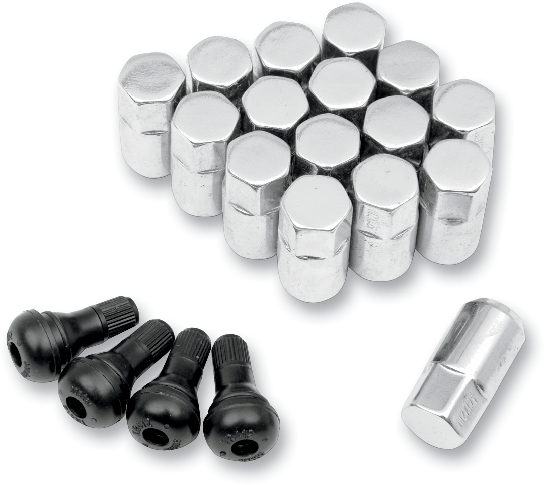 Moose offroad Lug Nuts with Valve Stems - 12 mm x 1.25 - Chrome - Flat - 16 Pack Kawasaki/Yamaha