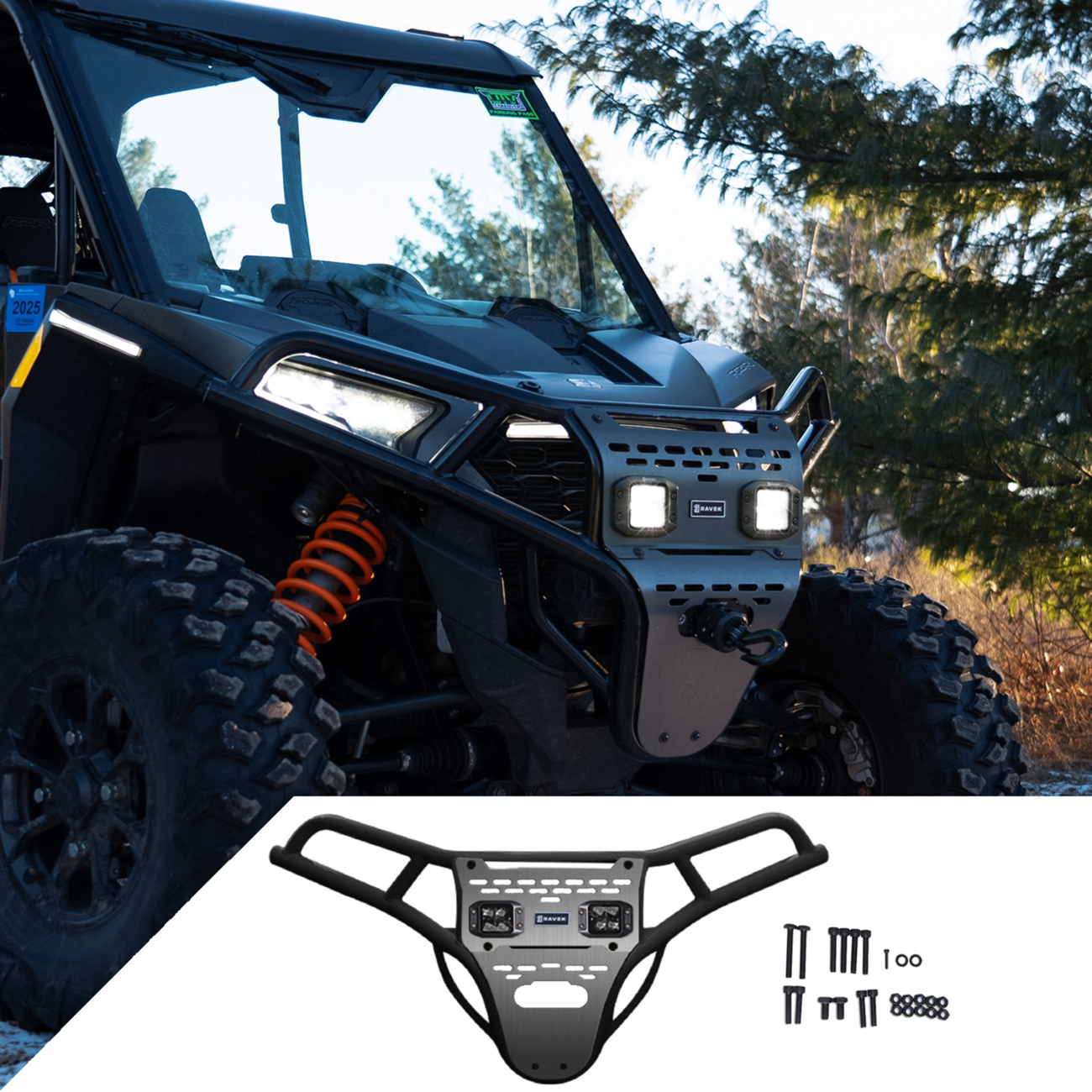Ravek Front Bumper/Skid Plate with White Lights - Black - RZR XP 1000 2024-2025 Polaris RZR XP 1000 Premium / 2024-2025 Polaris RZR XP 1000 Sport / 2024-2025 Polaris RZR XP 1000 Ultimate