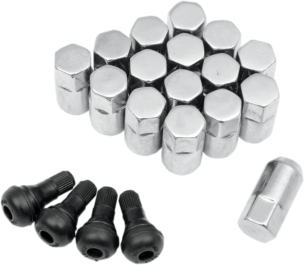 Moose offroad Lug Nuts with Valve Stems - 3/8"-24 - Chrome - Tapered - 16 Pack Polaris