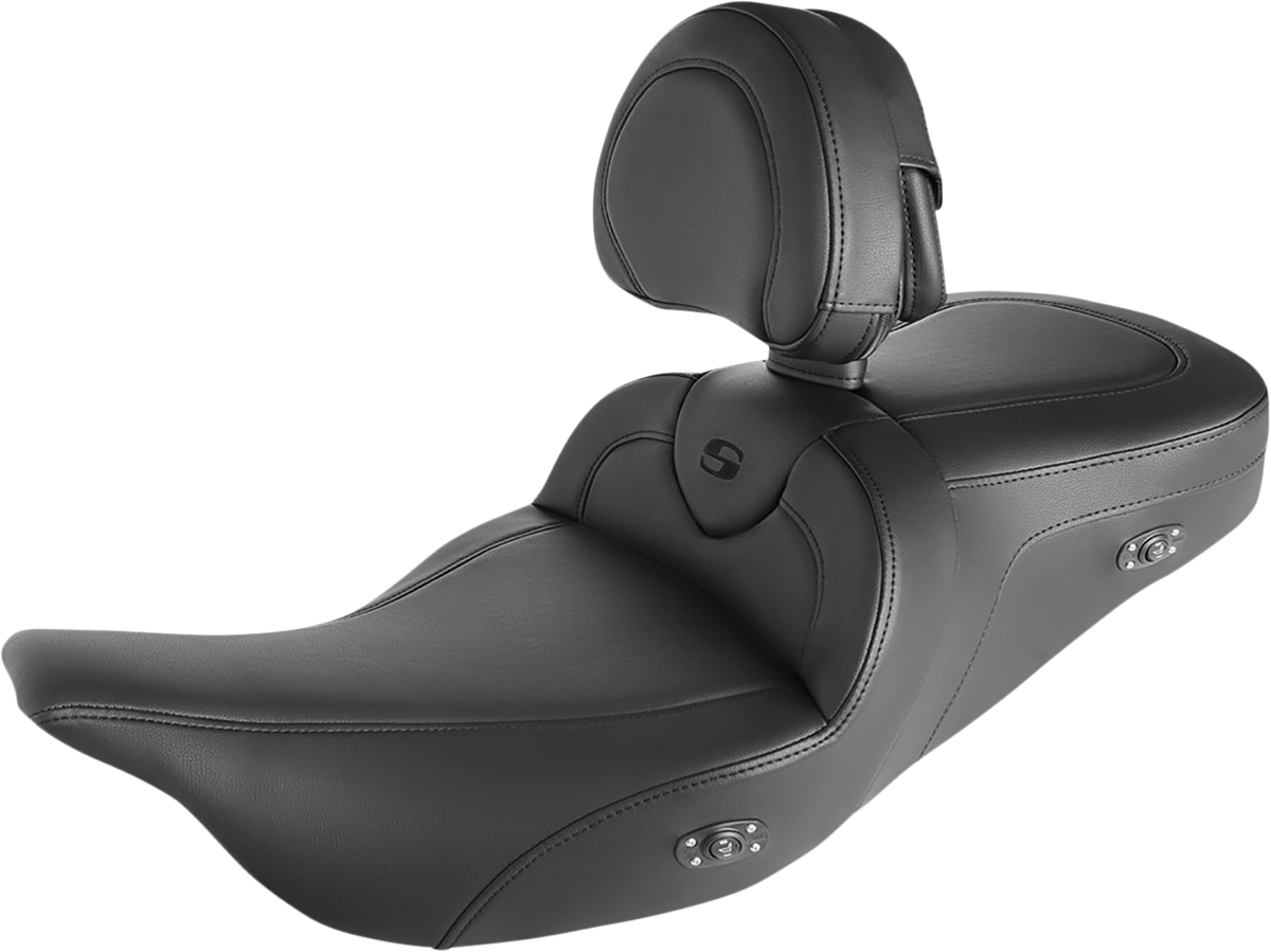 SADDLEMEN (808-07B-187BRHC) Roadsofa(tm) Standard Reach Heated Seat | Roadsofa(tm) Standard Reach Heated Seat - With Backrest - Black/Black Stitching