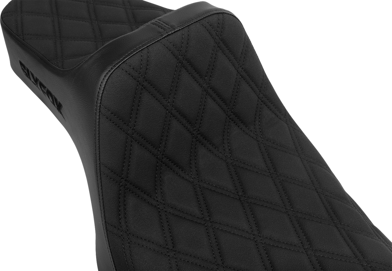 Slyfox High Noon Seat - Double Diamond - Black Logo - Black Stitch - XL '04-'22 Harley Davidson