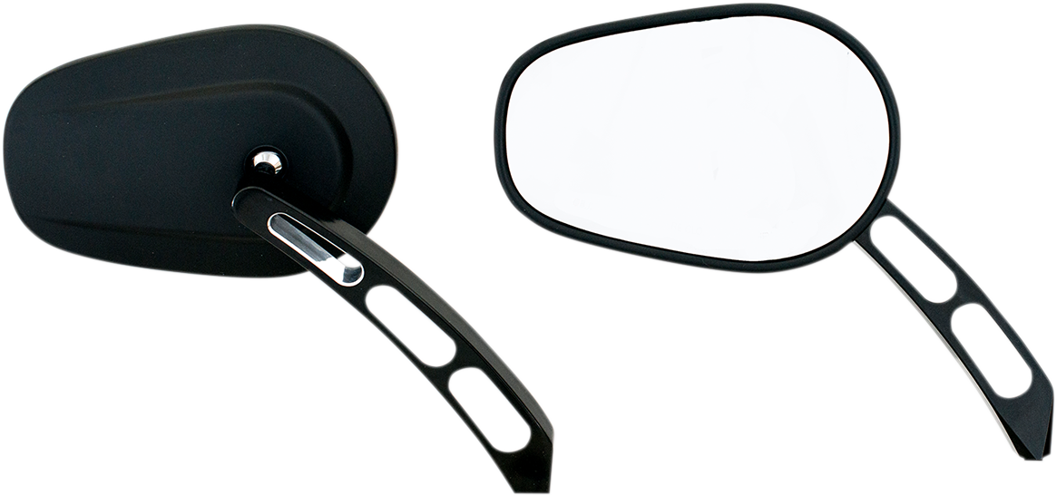 Rivco Billet Black Pair Oval Handlebar Convex Mirror Set for Harley