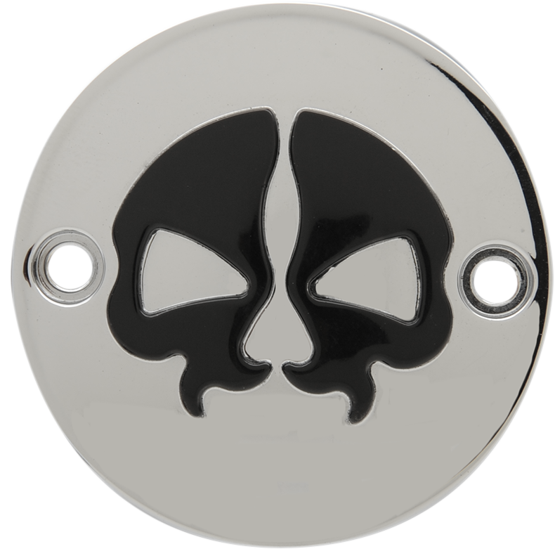 Drag specialties Points Cover - Chrome - Black Skull - 2 Hole - M8 Harley Davidson