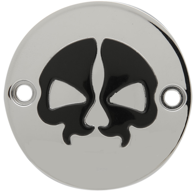 Drag specialties Points Cover - Chrome - Black Skull - 2 Hole - M8 Harley Davidson