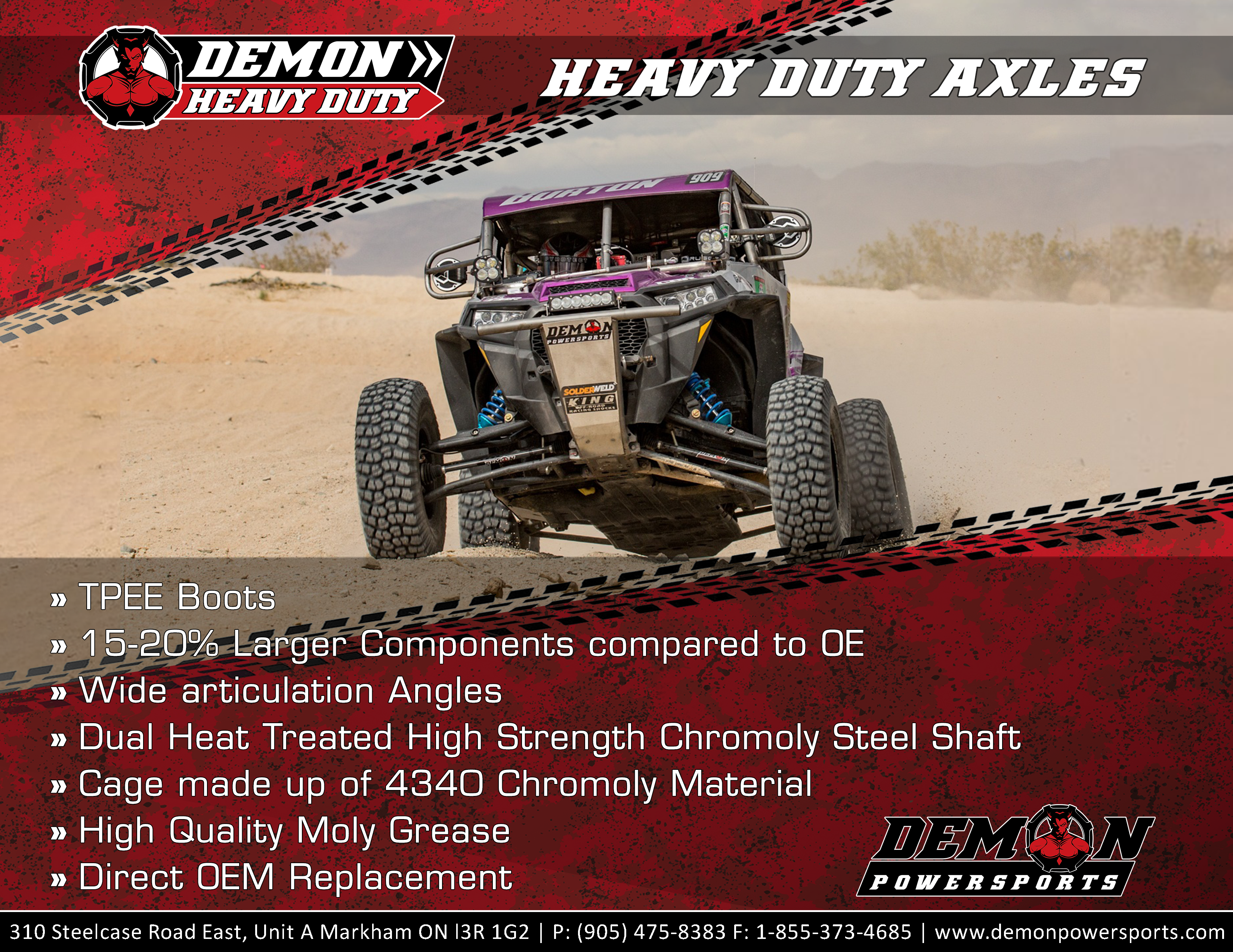 DEMON Complete Heavy-Duty Axle — Front Left/Front Right